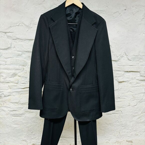 LEE 70s 80s Western 3 Piece Suit Vintage Black Polyester Leisure Cowboy **READ** - Picture 1 of 16